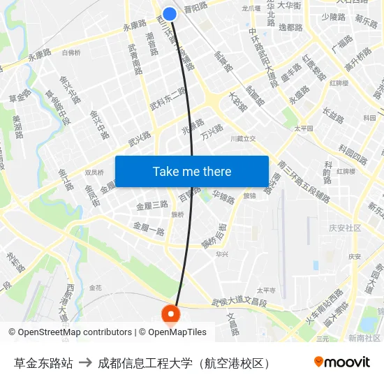 草金东路站 to 成都信息工程大学（航空港校区） map