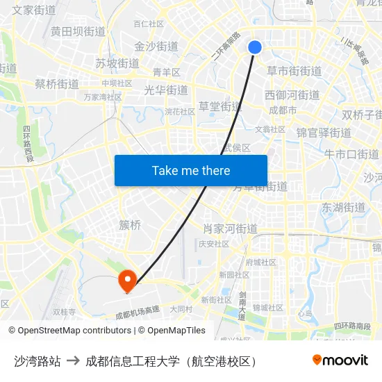 沙湾路站 to 成都信息工程大学（航空港校区） map