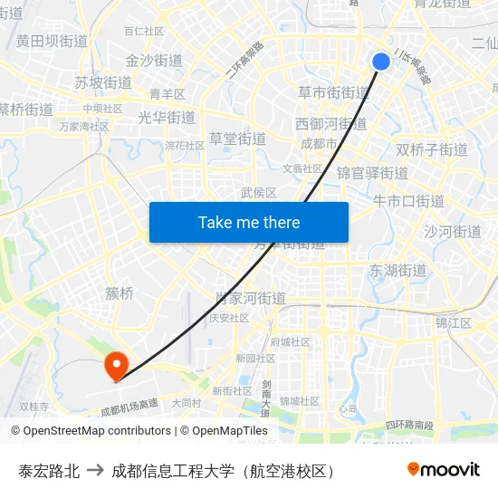 泰宏路北 to 成都信息工程大学（航空港校区） map