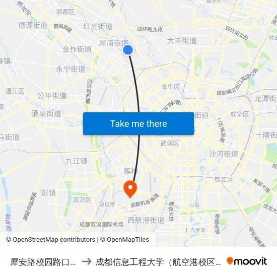 犀安路校园路口站 to 成都信息工程大学（航空港校区） map