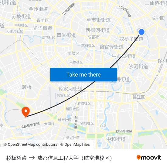 杉板桥路 to 成都信息工程大学（航空港校区） map