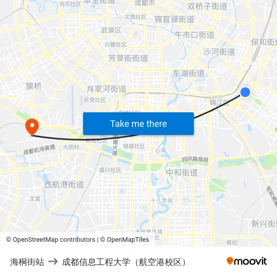 海桐街站 to 成都信息工程大学（航空港校区） map