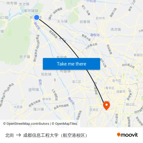 北街 to 成都信息工程大学（航空港校区） map