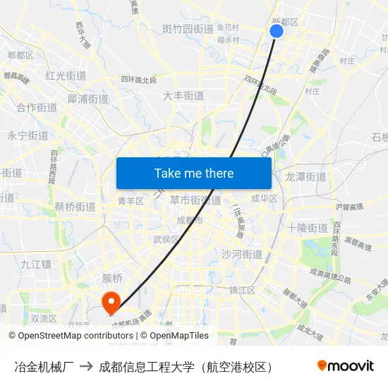 冶金机械厂 to 成都信息工程大学（航空港校区） map
