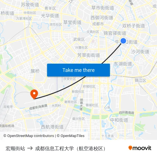 宏顺街站 to 成都信息工程大学（航空港校区） map