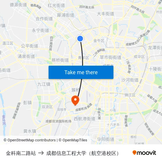 金科南二路站 to 成都信息工程大学（航空港校区） map