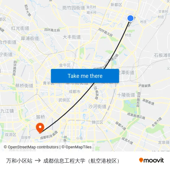 万和小区站 to 成都信息工程大学（航空港校区） map