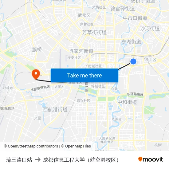 琉三路口站 to 成都信息工程大学（航空港校区） map