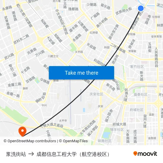 浆洗街站 to 成都信息工程大学（航空港校区） map
