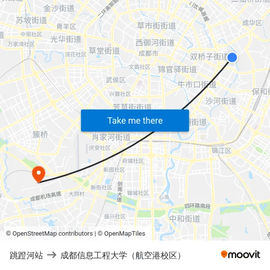 跳蹬河站 to 成都信息工程大学（航空港校区） map