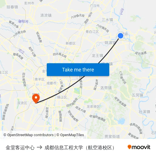 金堂客运中心 to 成都信息工程大学（航空港校区） map