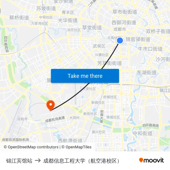 锦江宾馆站 to 成都信息工程大学（航空港校区） map