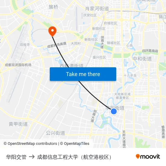 华阳交管 to 成都信息工程大学（航空港校区） map