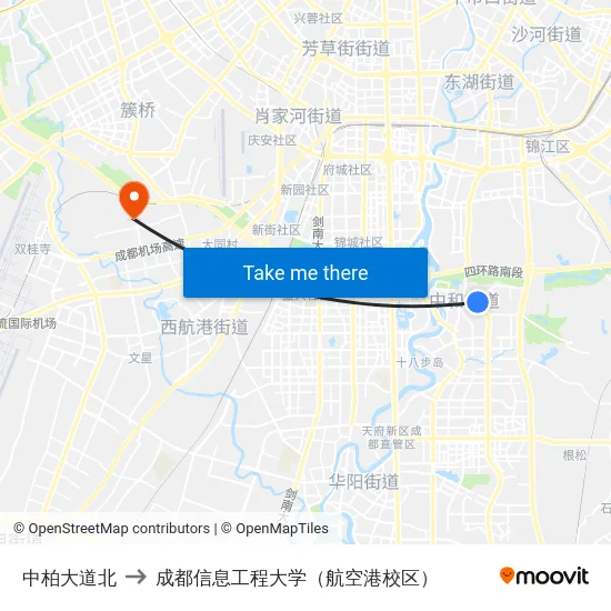 中柏大道北 to 成都信息工程大学（航空港校区） map