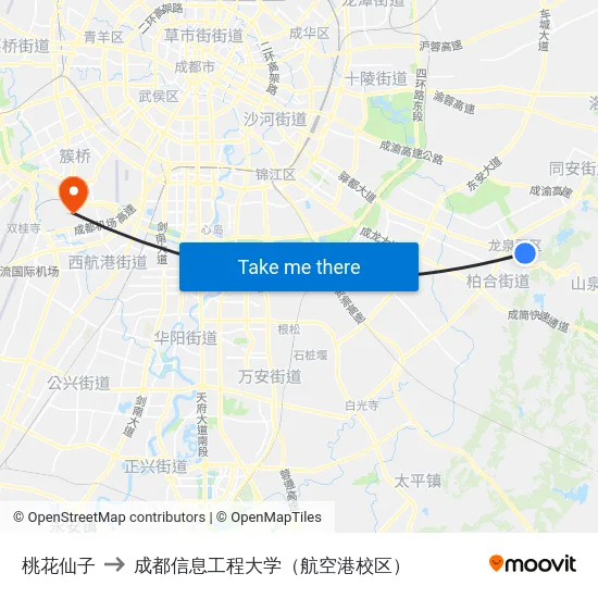 桃花仙子 to 成都信息工程大学（航空港校区） map
