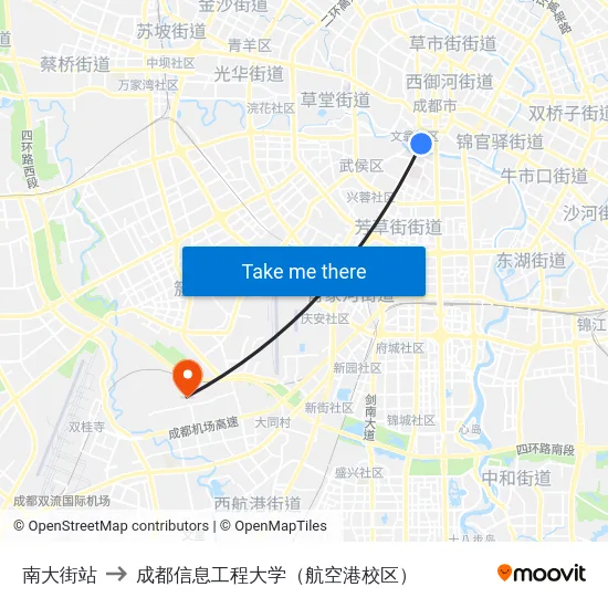 南大街站 to 成都信息工程大学（航空港校区） map