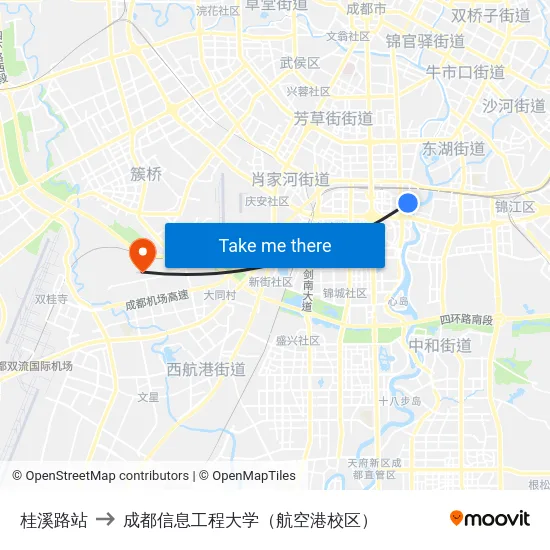 桂溪路站 to 成都信息工程大学（航空港校区） map