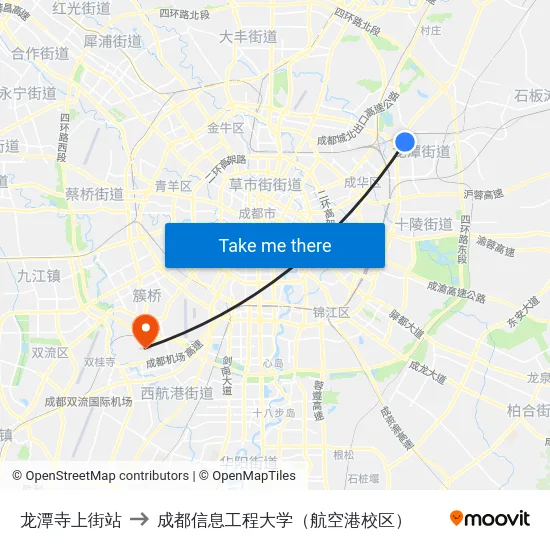 龙潭寺上街站 to 成都信息工程大学（航空港校区） map