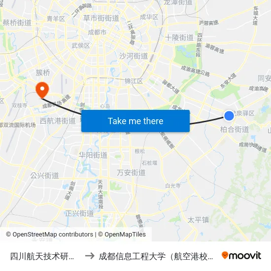 四川航天技术研究院 to 成都信息工程大学（航空港校区） map
