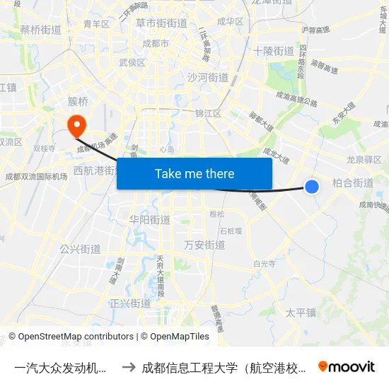 一汽大众发动机厂站 to 成都信息工程大学（航空港校区） map