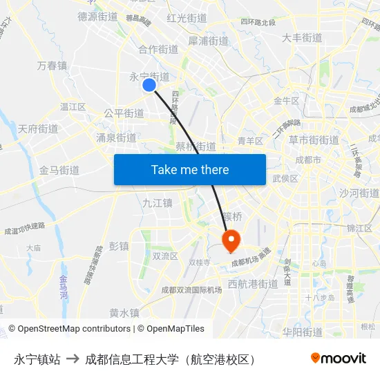 永宁镇站 to 成都信息工程大学（航空港校区） map