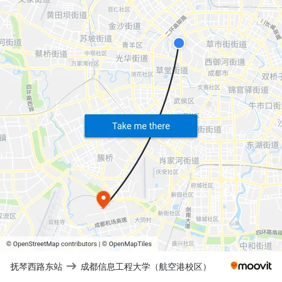 抚琴西路东站 to 成都信息工程大学（航空港校区） map