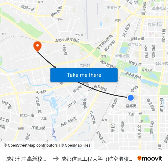 成都七中高新校区站 to 成都信息工程大学（航空港校区） map
