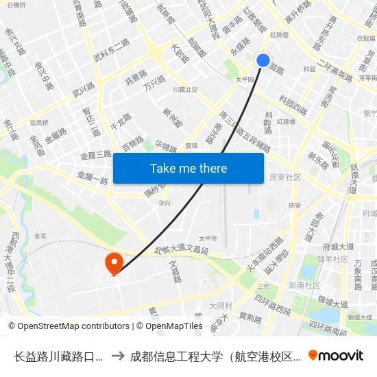 长益路川藏路口站 to 成都信息工程大学（航空港校区） map