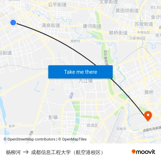 杨柳河 to 成都信息工程大学（航空港校区） map