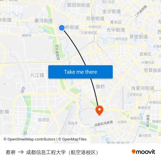 蔡桥 to 成都信息工程大学（航空港校区） map