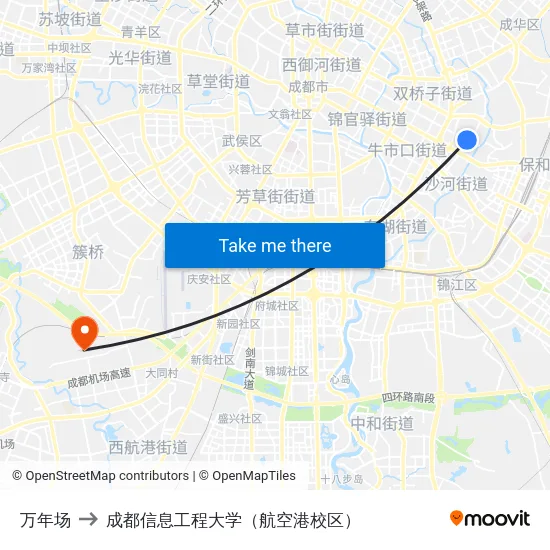 万年场 to 成都信息工程大学（航空港校区） map