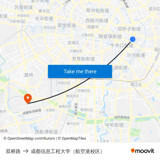 双桥路 to 成都信息工程大学（航空港校区） map