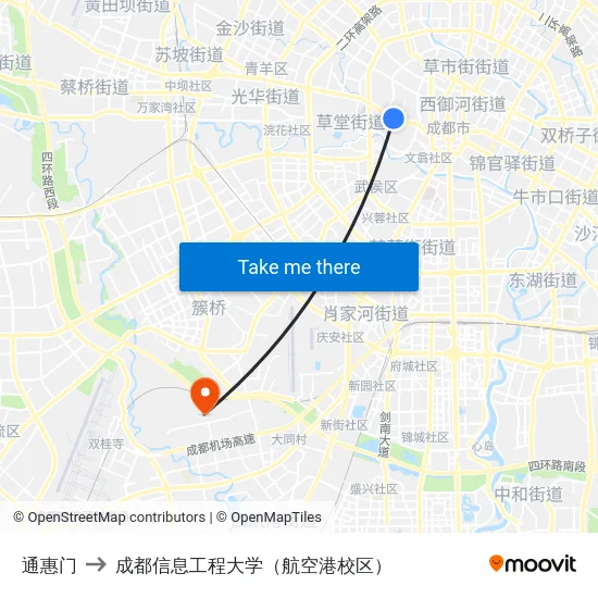 通惠门 to 成都信息工程大学（航空港校区） map