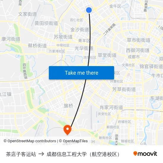 茶店子客运站 to 成都信息工程大学（航空港校区） map