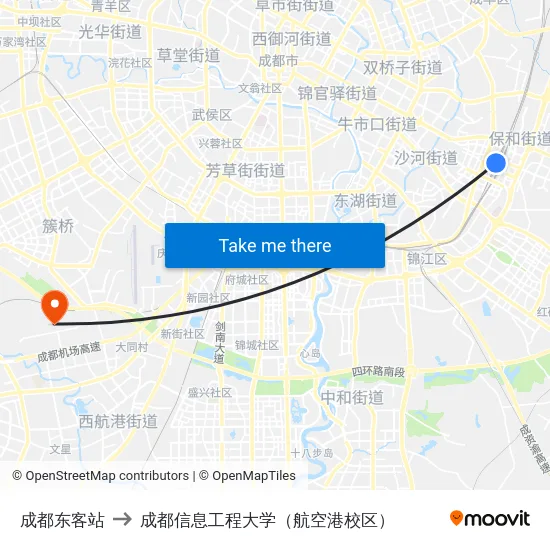 成都东客站 to 成都信息工程大学（航空港校区） map