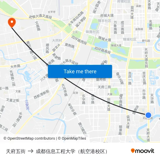 天府五街 to 成都信息工程大学（航空港校区） map