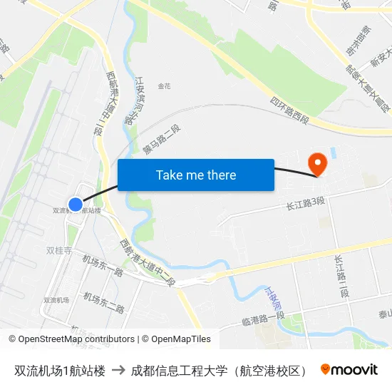 双流机场1航站楼 to 成都信息工程大学（航空港校区） map