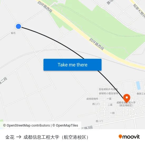 金花 to 成都信息工程大学（航空港校区） map