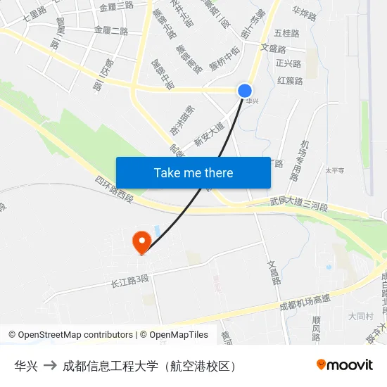 华兴 to 成都信息工程大学（航空港校区） map