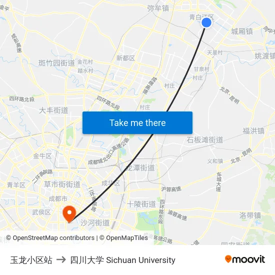 玉龙小区站 to 四川大学 Sichuan University map