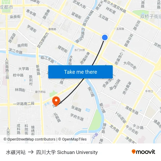 水碾河站 to 四川大学 Sichuan University map