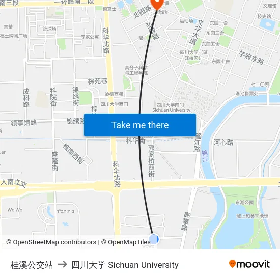 桂溪公交站 to 四川大学 Sichuan University map