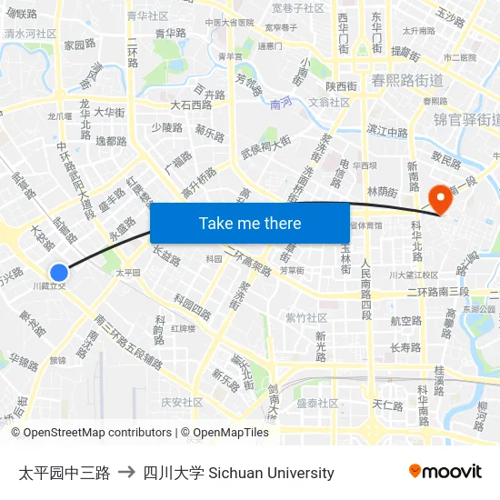 太平园中三路 to 四川大学 Sichuan University map