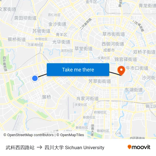 武科西四路站 to 四川大学 Sichuan University map