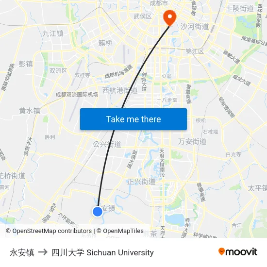 永安镇 to 四川大学 Sichuan University map