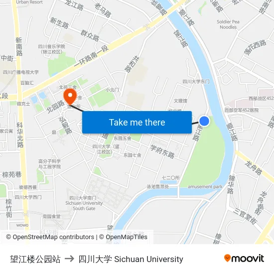 望江楼公园站 to 四川大学 Sichuan University map