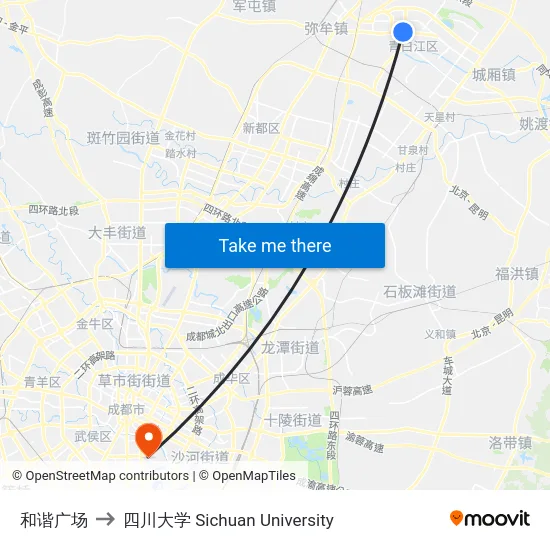 和谐广场 to 四川大学 Sichuan University map