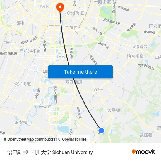合江镇 to 四川大学 Sichuan University map