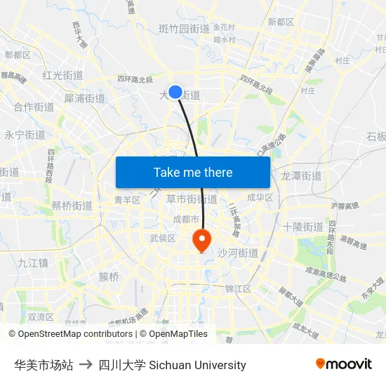 华美市场站 to 四川大学 Sichuan University map