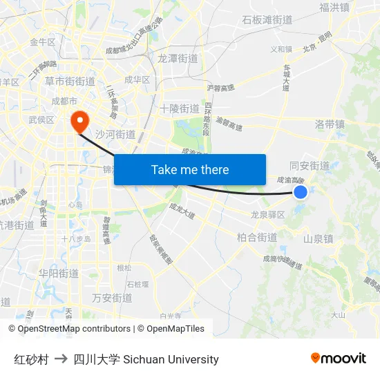 红砂村 to 四川大学 Sichuan University map